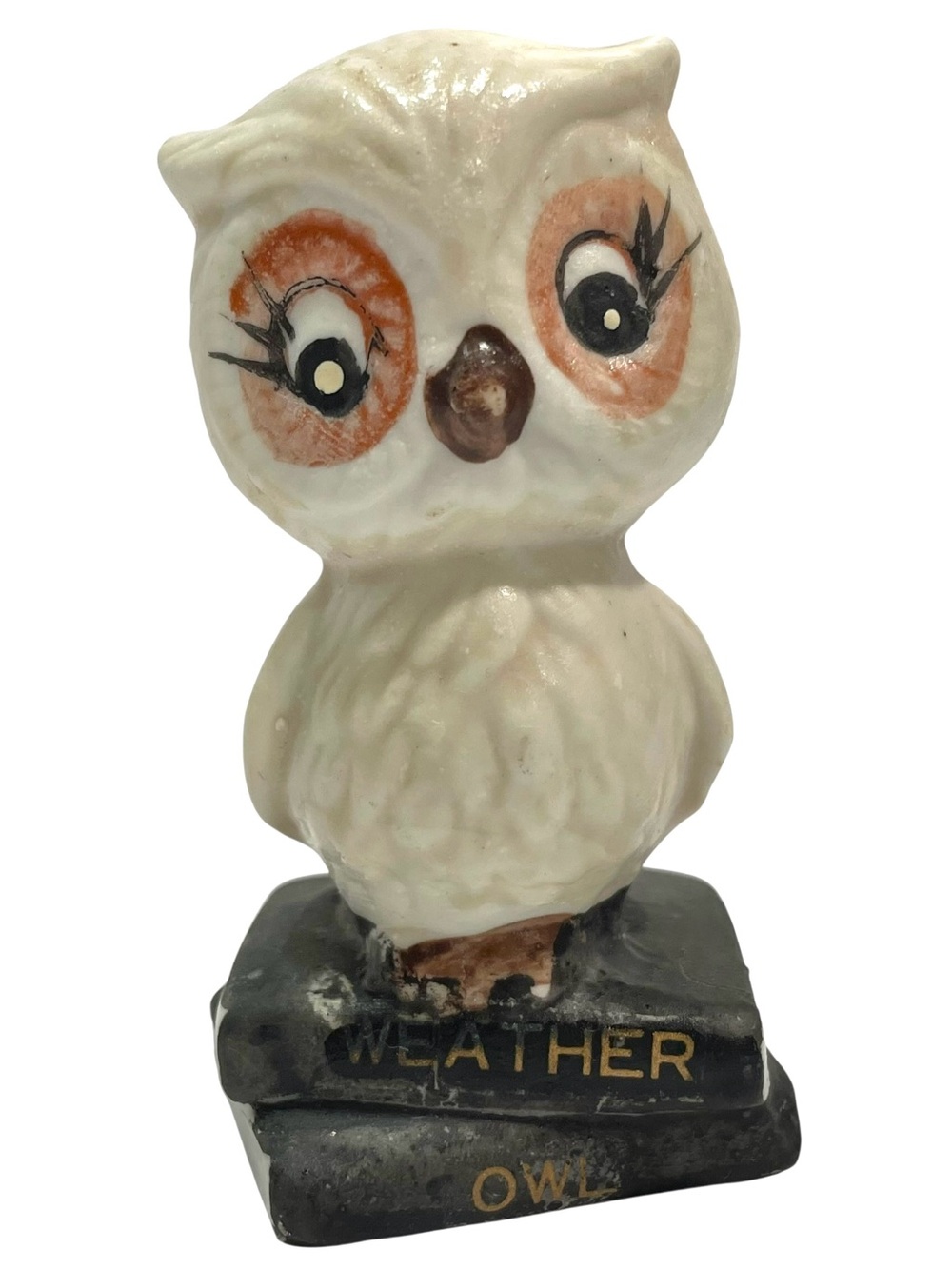 Vintage 1970s Enesco Owl on Books Weather Forecaster Porcelain Figurine E-5959